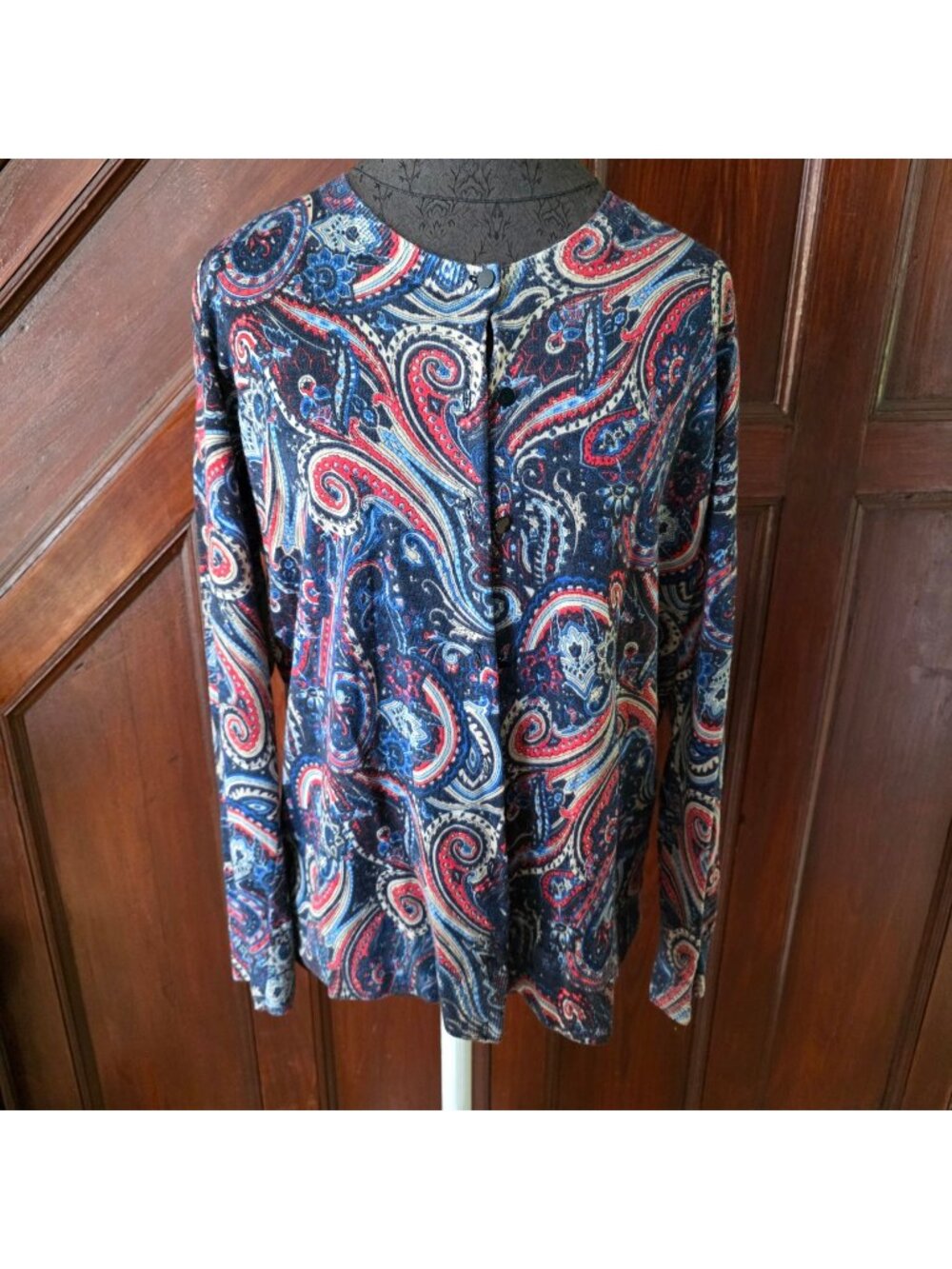 Talbots Womens 1X Pure Merino Wool Paisley Cardigan Sweater Multicolor